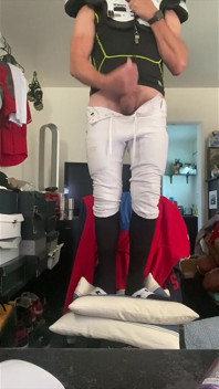Football Athlete Dilf Jockdad87 Is Super Horny in His Pads, Pants and Socks on Cam