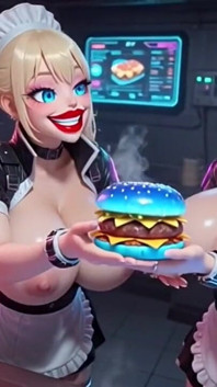 Two Cute Women Working at Cyberpunk Corner, Ai Animation
