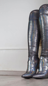 Shoeplay and Walking in Holo High Heel Thigh High Boots (shoe Collection) - Dame Olga 4K (718)