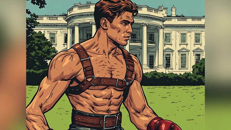 Erotic Man: White House Lawn Fighter Bulge Comic Style Art