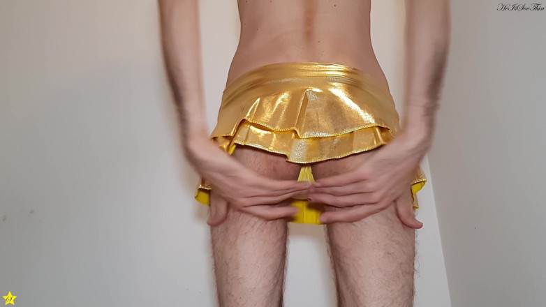 HeIsSooThin: Golden Miniskirt -couldn't Wait- Try on