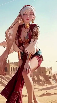 Desert Fantasy! Silver-haired Saintess's Private Dance in the Red-gold Palace, Light Ribbons Wrapping Around Her.