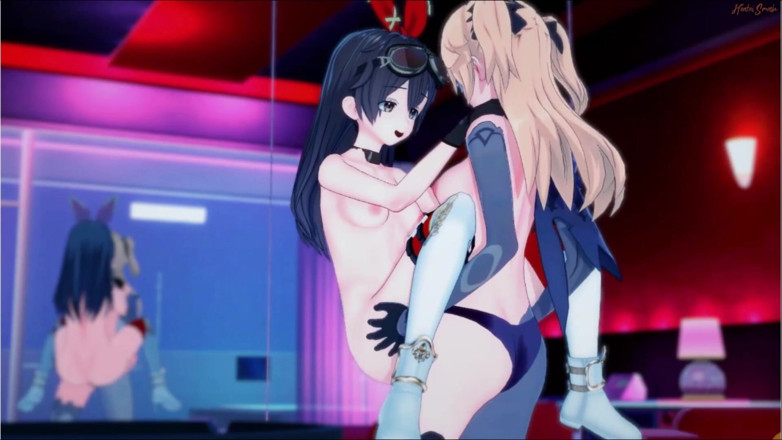 Hentai Smash: Genshin impact - Fischl i Amber uprawiają seks lesbijski, pieprzą się...