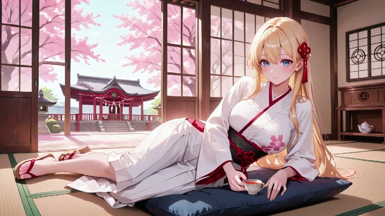 Tay Swift X: Blondă Miko în Shrine! Tabu Whispers Under Cherry Blossoms, fustă albă...