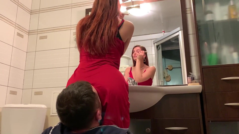 Petite Princesses Femdom: Mistress Sofi in red dress use chair slave - ignore facesitting...