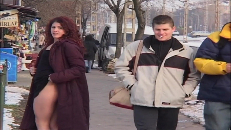 Piss Lover: Snowy Exhibitionist Flashes Pussy and Ass in Public