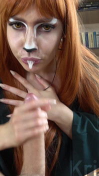 Cosplay napalony lis wysysający ogromny kutas, spust w ustach, 4K
