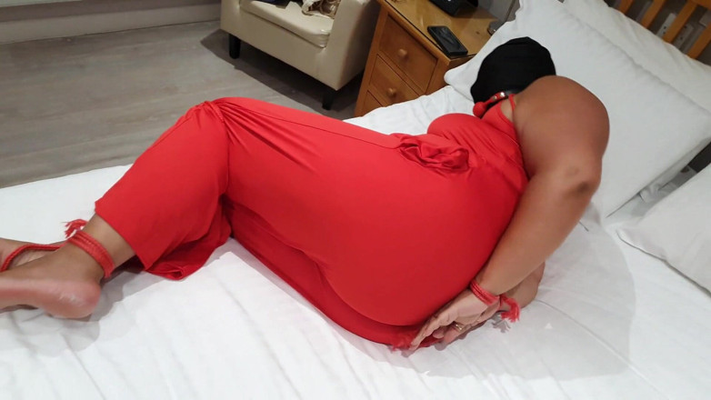 Slutty Ms B: Hogtied in spandex jumpsuit