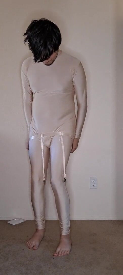 Pup Zentai: Shiny gold maid dress up