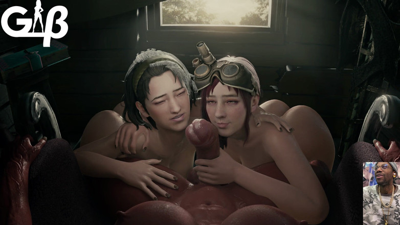 L6RD7BLU3 FUTA: 两个清扫荡妇舔舐一个大奶子变性大黑屌，疯狂的 Moxxi 深喉 amara 的鸡巴