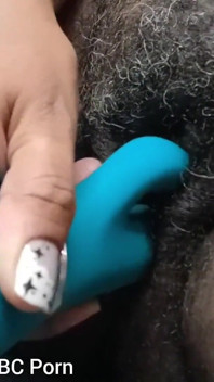 Fucking My Black Hairy Pussy with Rabbit Vibrator