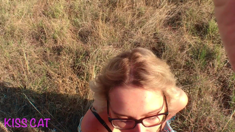 KissCat: Pov real outdoor doggy style sex &amp; sloppy blowjob cum mouth -...
