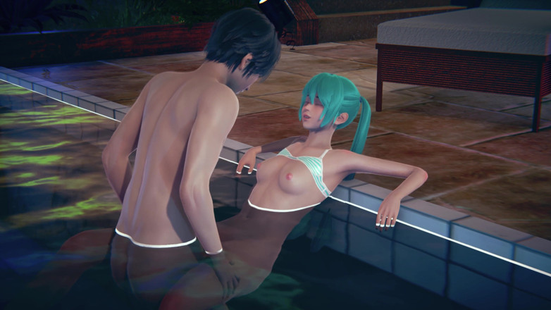 Waifu club 3D: Miku кончает в бассейне от большого члена