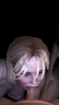 Zwei heiße blondinen doppelter blowjob | 3D-porno