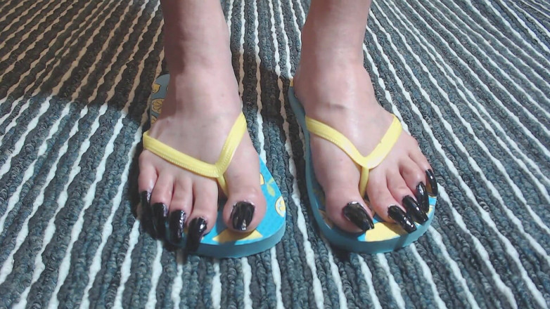 Abby Anna: Lemon blue flip flops super long nails