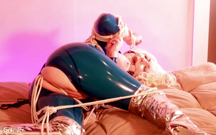 Arya Grander: Latex bondage escape, sexy MILF submissive in rubber with gag