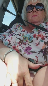 Mature Blonde Fingers Throbbing Pussy in Public Car Ride
