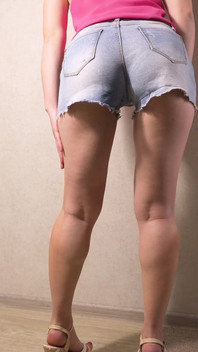 Tight Jean Shorts Visible Panty Line Tease