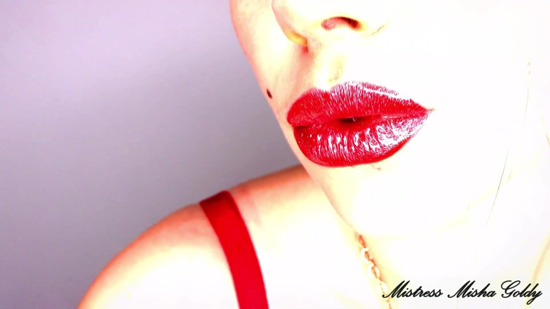Goddess Misha Goldy: Cum to my red glossy lips and red lustful shapes