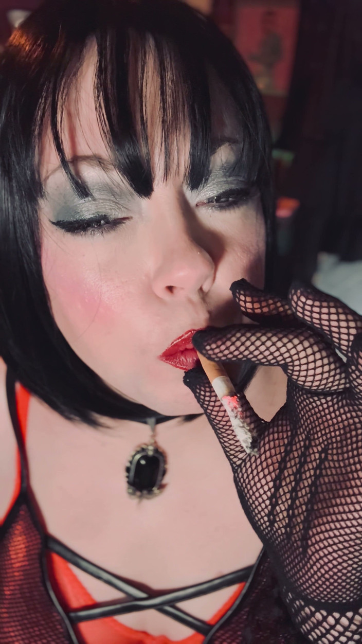 Tina Snua: Smoking Mistress Tina Snua Chain Smokes 2 Superking Cigarettes in Fishnet...