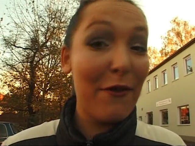 Lucky Cooch: German girl giving an outdoor interview