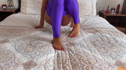 Adeline Murphy: Adeline Murphy in purple spandex leggings - Handjob & sounding