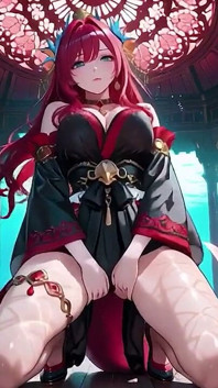 Red-haired Mermaid in Black Gown! Kneeling by the Pool, Lips & Mesmerizing Eyes.