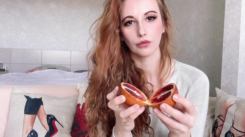 Holy_Red: Yummy Orange Suck - Playful Tongue Tricks &amp; Juicy Mess!