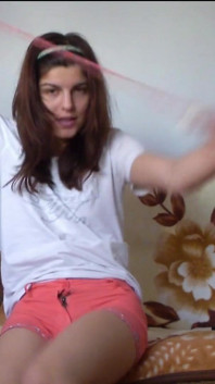 Skinny Teen Full Bladder Desperation on the Bed Trying to Pee