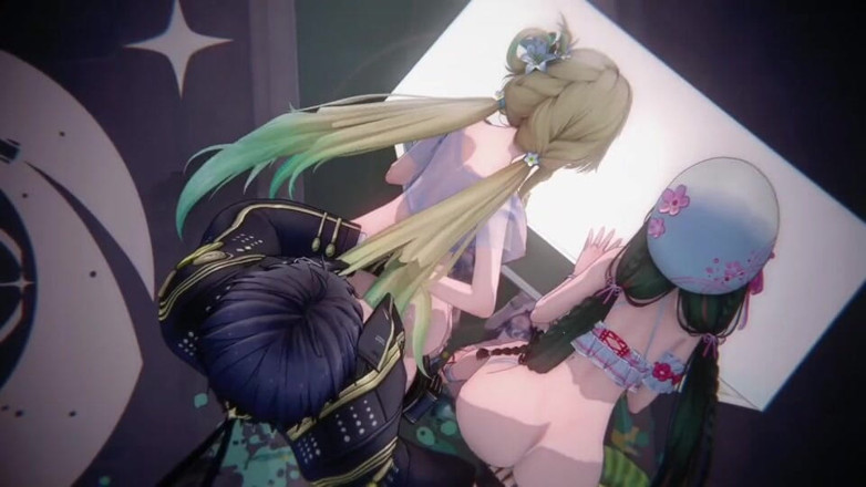 NSFWOtaku: Wuthering Waves - Lynae X Chisa FFM Sex - 3D Hentai Animace