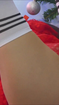 Orgasm Knullar Leksak &onanerar Av Xmas Tree Som Bär Röd Miniklänning &lår Höga Strumpbyxor