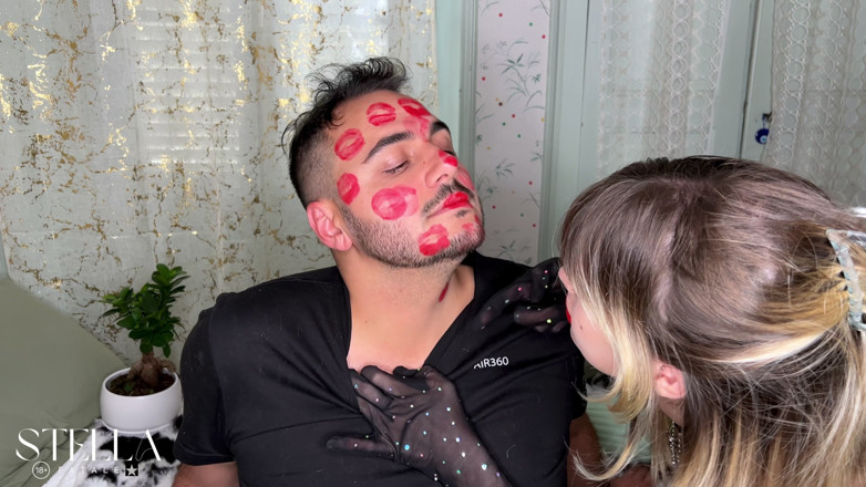 Stellafatale: Red Lipstick Kisses Cover His Entire Face