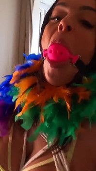 Latina Bound Tight and Gagged with Different Gags! While Wearing Feather Boa and Different Fur Parkas (hd)