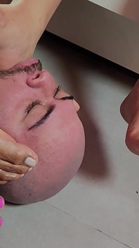3 Girls Shoving Their Feet Into a Submissive Guy's Mouth.