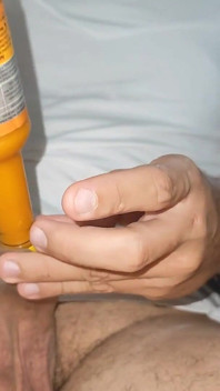 Straight Stepdaddy Filling His Dick with Hot Sauce.