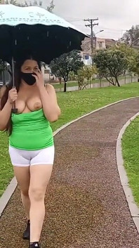 Walking Around in the Rainy Park Showing off My Cameltoe
