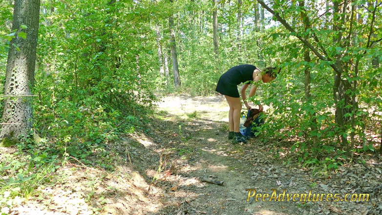 Pee Adventures: Sexy brunette stripping naked and pissing outdoor