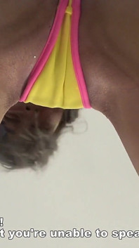 Your Face Is Put Into a Facesitting Box and Girl in a Bikini Sits on It Like a Chair, Laughing and Humiliating You, POV
