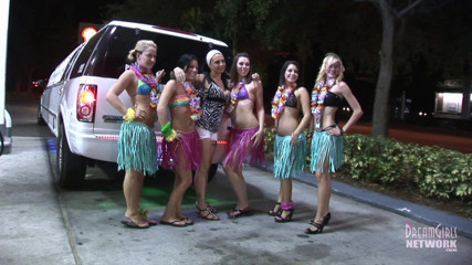 Dream Girls: Party girls dressed for Luau get naked in limo