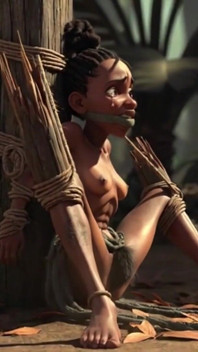 African Girl Bound in Rope Bondage - Hairy Wet Pussy Craving for Cock