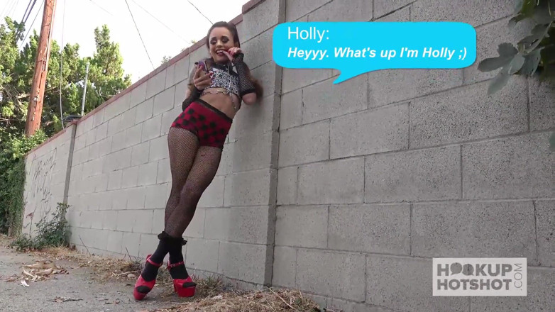 Hookup Hotshot: Petite brunette babe Holly Hendrix gets her face and ass...