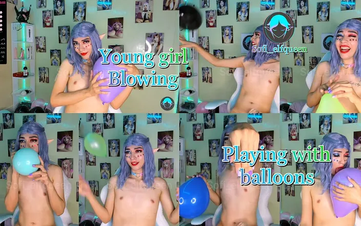 Sofi_elfqueen: Young girl blowing and playing with balloons