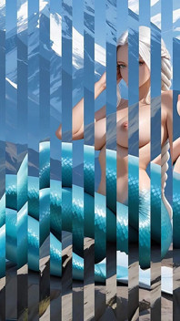 Sirena nuda formosa con corti capelli treccine bianchi