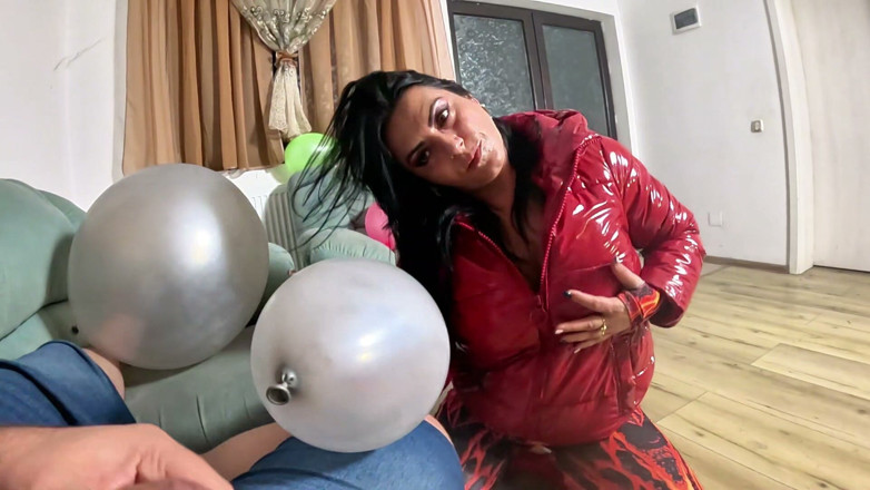 MilfyCalla: Dominant Red Downjacket MILF Balloon Humiliation. Failed Erection, Big Dildo...