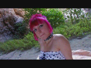 European Classics: Sexy slut with colored hair bows guy's cock outdoors