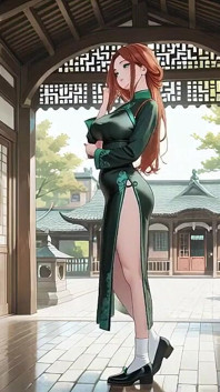 Rött hår & Emerald Qipao! Lazy Förförelse på den östra gården