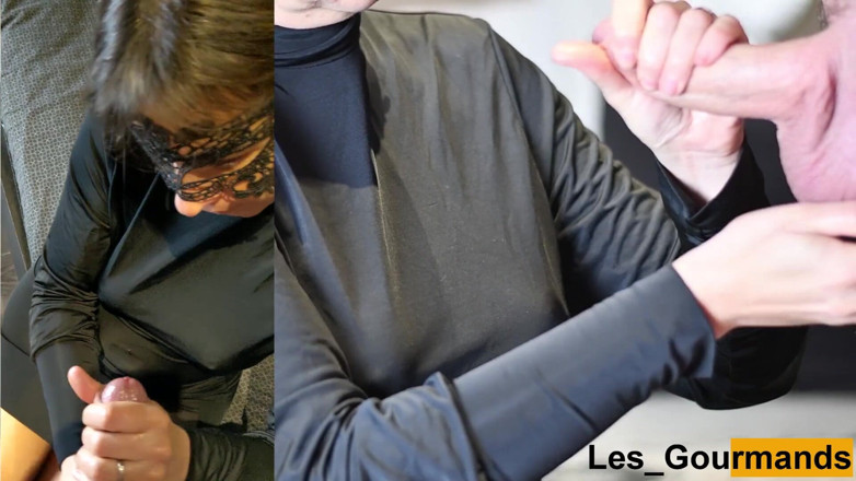 Les Gourmands: MILF sucks in black dress and gets cum on face