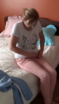 Stepmom, After Peeing, Masturbates, Gives Me a Blowjob, and We End up Fucking - I Cum Inside Her