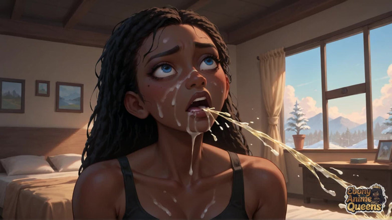 Ebony Anime Queens: Ebony Squirting Queen's Bedroom Orgasm: Steamy Dark-hued XXX Porn!