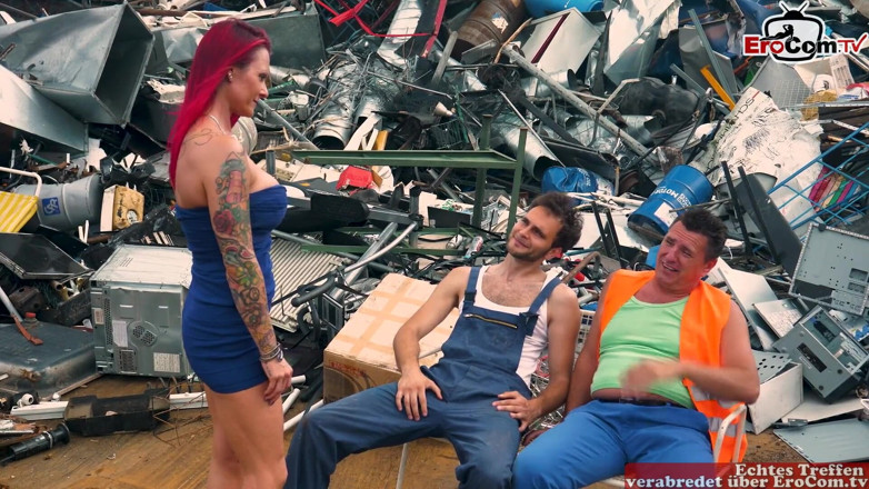 EroCom: Red-haired milf seduces two guys into a threesome in the...